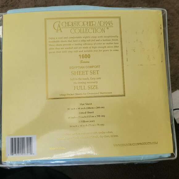 Christopher Adams Collection 1600 Series Egyptian Comfort Full Sheet Set NEW - Picture 2 of 2